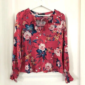 Sanctuary Pink Floral Ruffled Full Bloom V-Neck Blouse